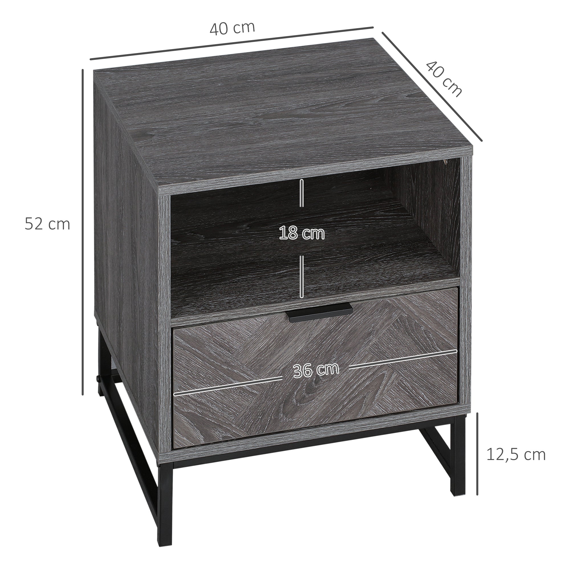Mesa de Cabeceira Estilo Industrial 40x40x52cm Cinza Escuro e Preto