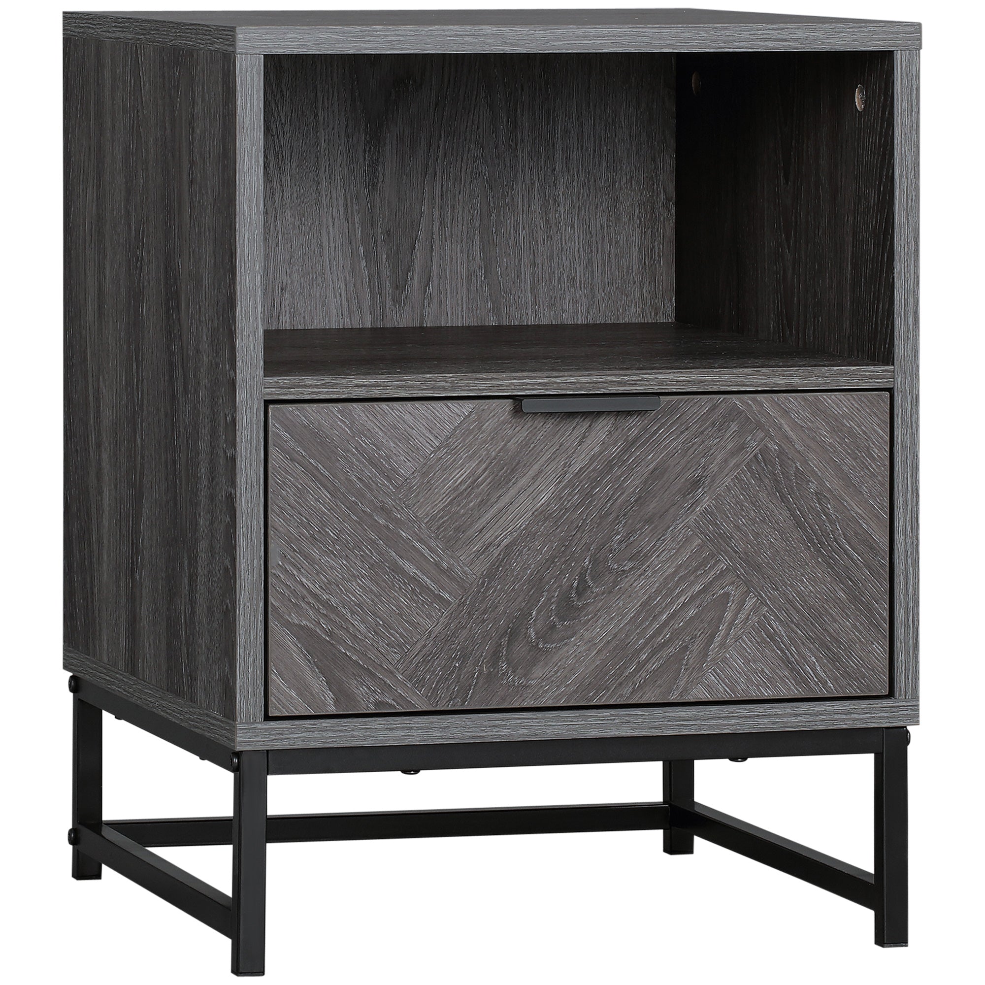 Mesa de Cabeceira Estilo Industrial 40x40x52cm Cinza Escuro e Preto