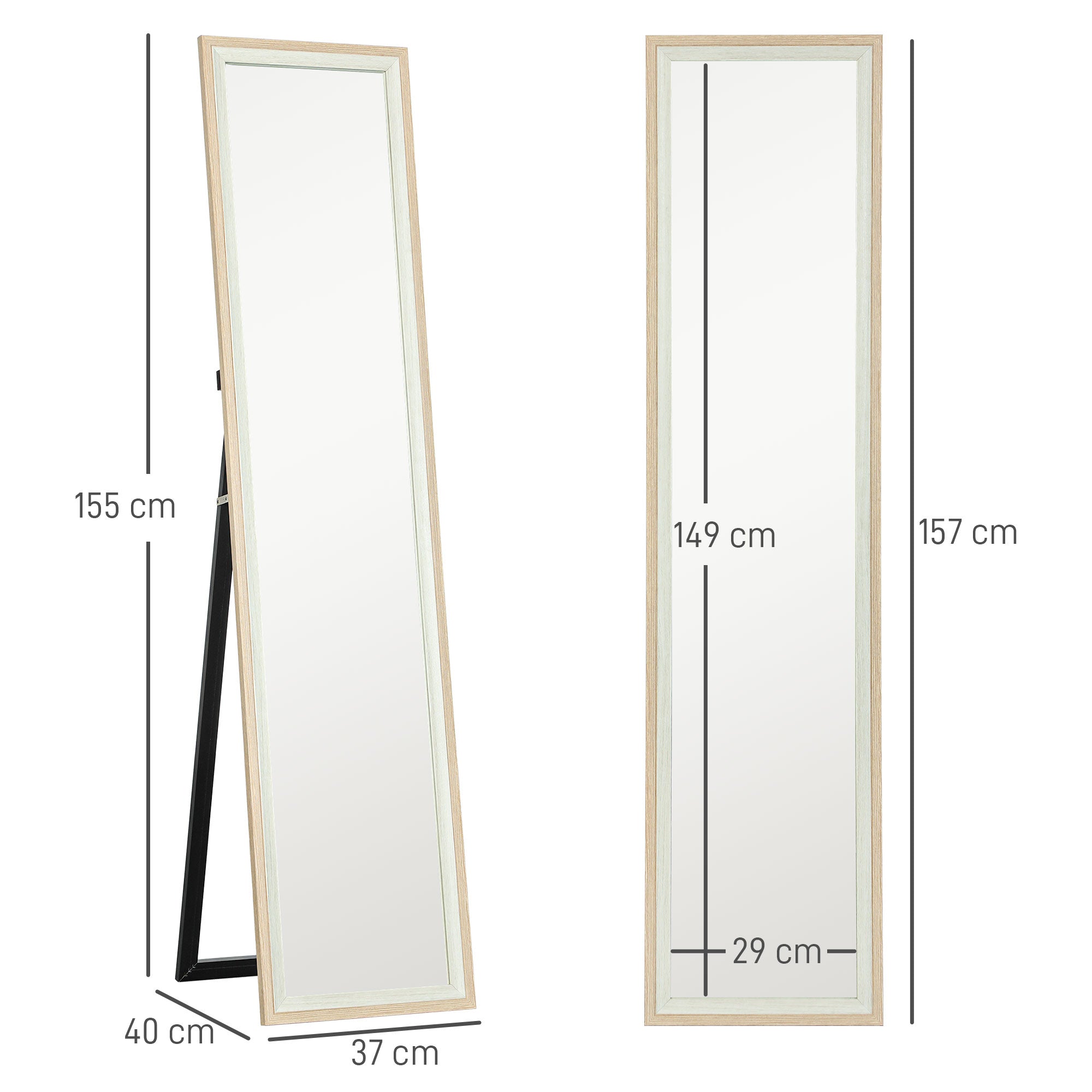 Espelho de Pé 37x157 cm Madeira Clara e Branco