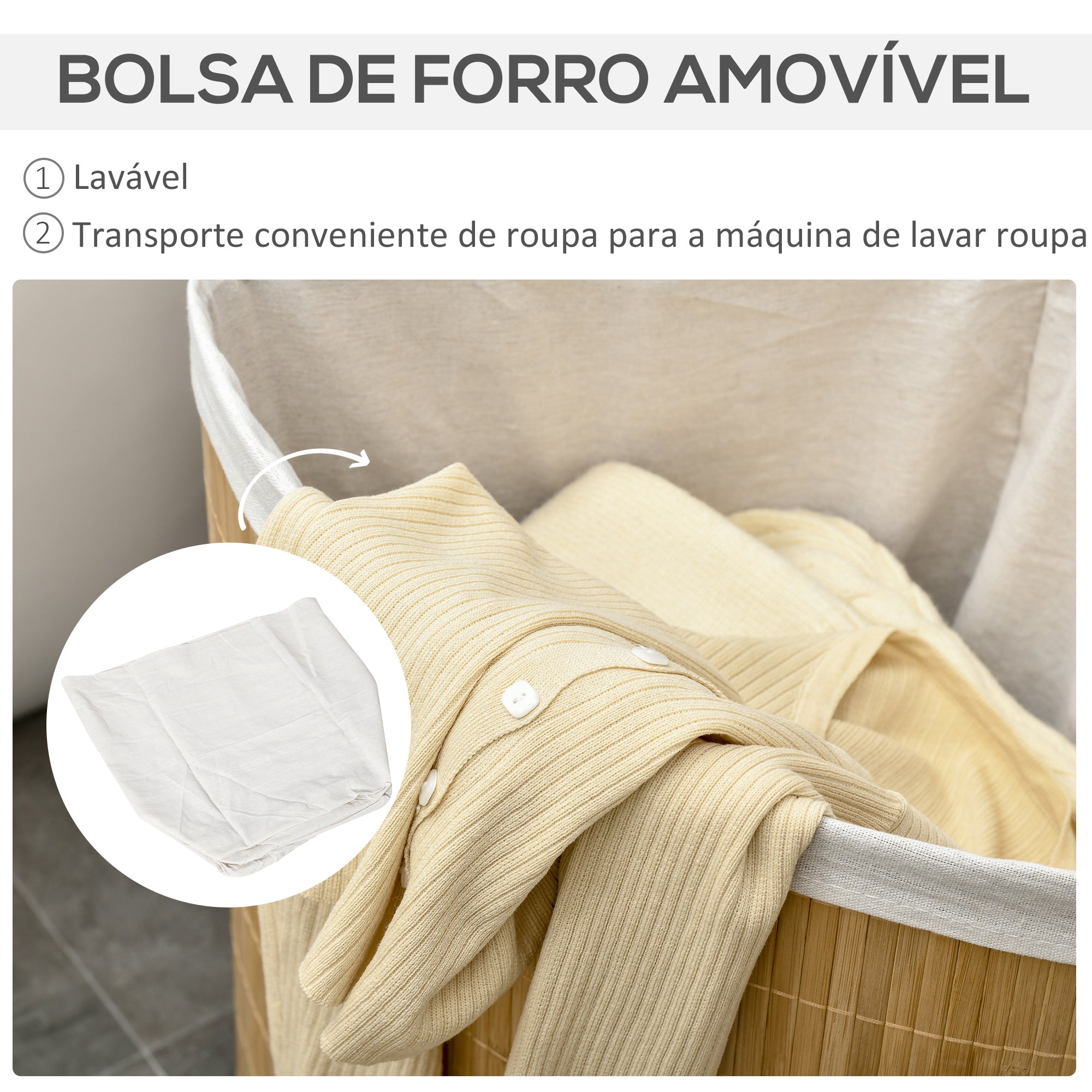 Cesto de Roupa de Bambu 38x38x57 cm - Cor de Madeira Natural