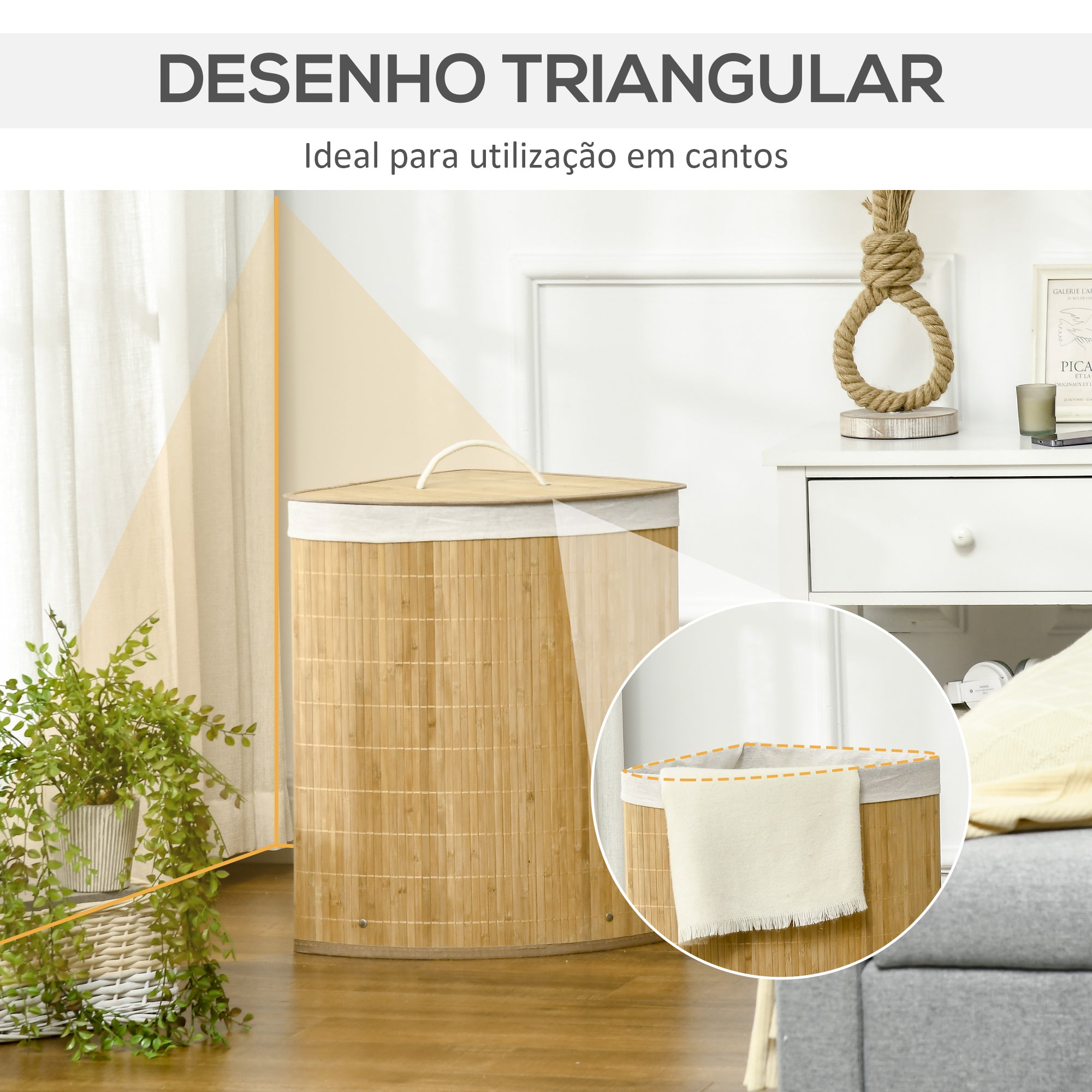 Cesto de Roupa de Bambu 38x38x57 cm - Cor de Madeira Natural