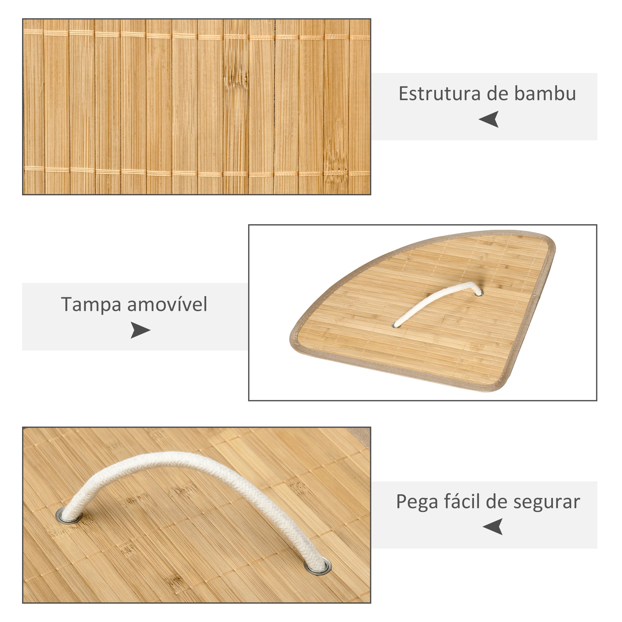 Cesto de Roupa de Bambu 38x38x57 cm - Cor de Madeira Natural