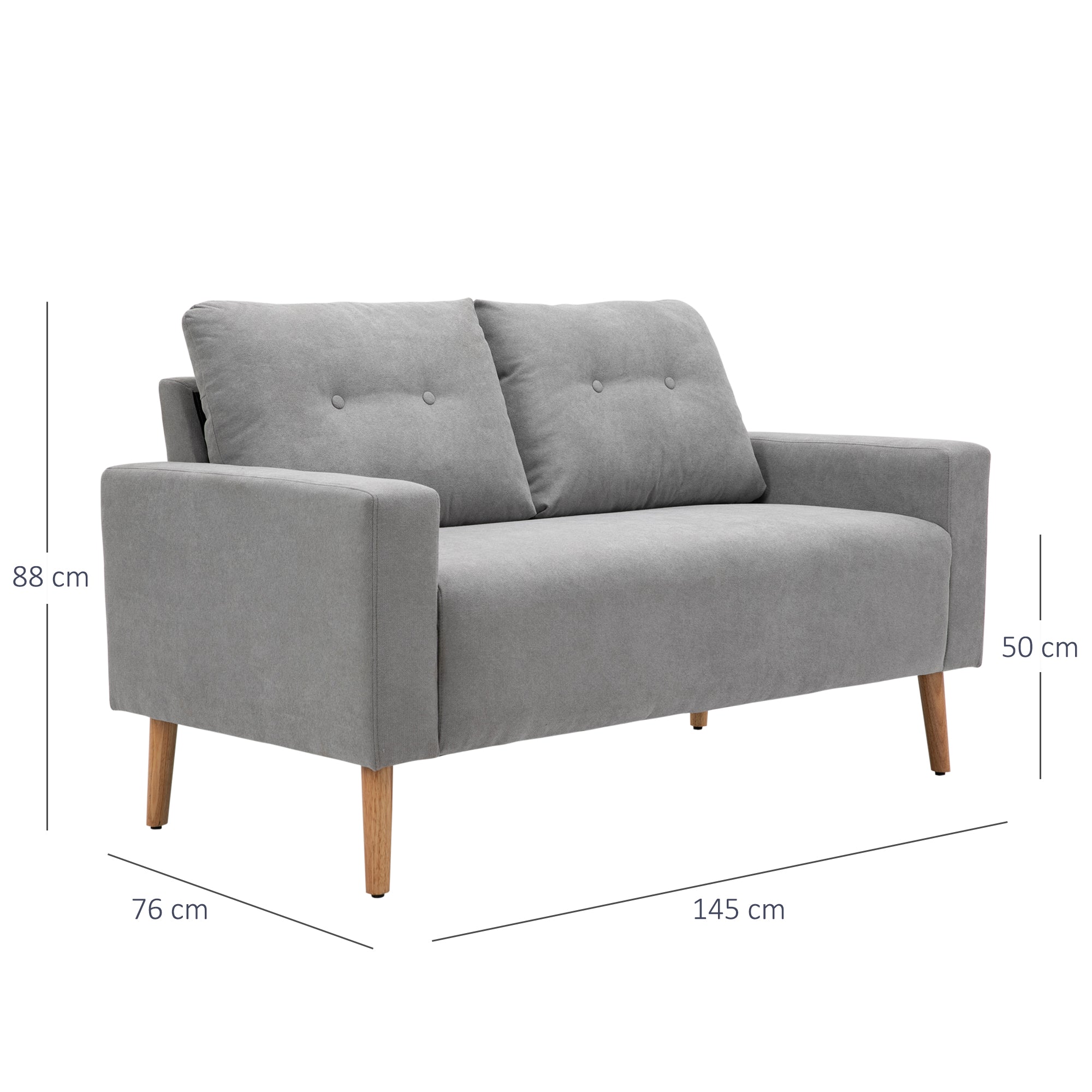 Sofá 2 Lugares Cinza 145x76x88 cm - Estofado em Poliéster com 2 Almofadas