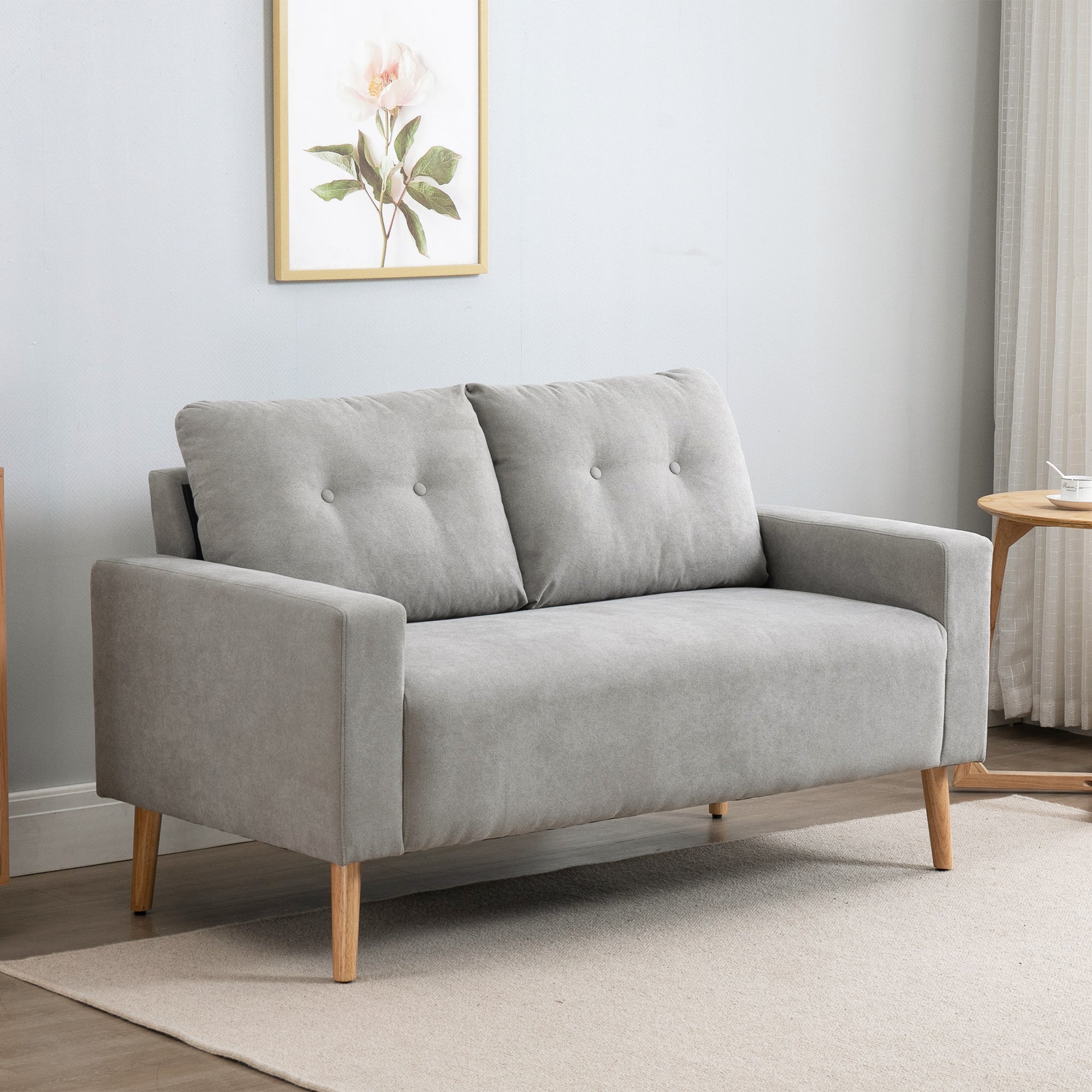 Sofá 2 Lugares Cinza 145x76x88 cm - Estofado em Poliéster com 2 Almofadas
