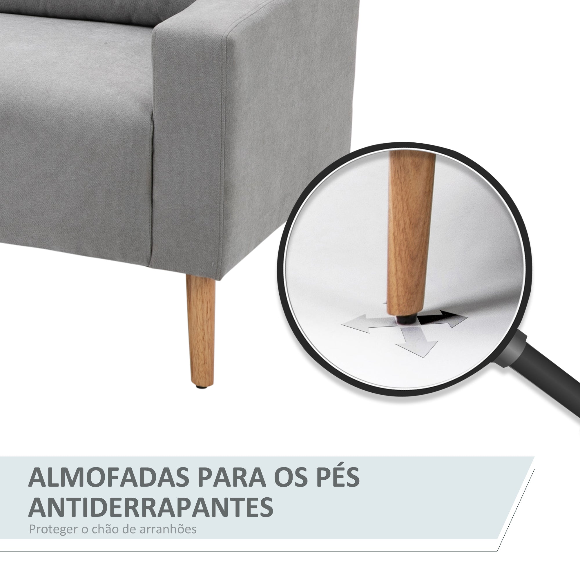 Sofá 2 Lugares Cinza 145x76x88 cm - Estofado em Poliéster com 2 Almofadas