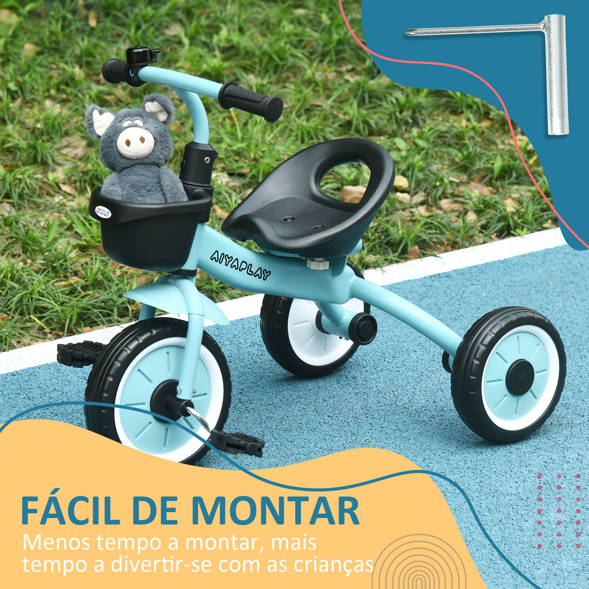 Triciclo Infantil Azul 70,5x53x58 cm para Crianças de 2 a 5 anos
