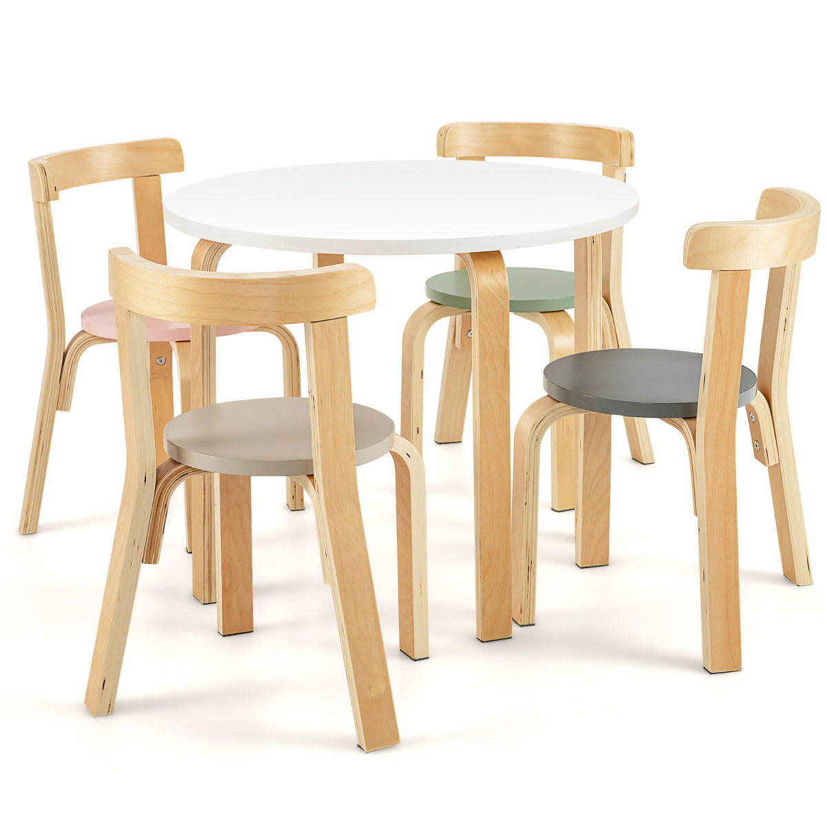 Conjunto de Mesa e Cadeiras para Crianças – 5 Peças – Multicolorido – Madeira