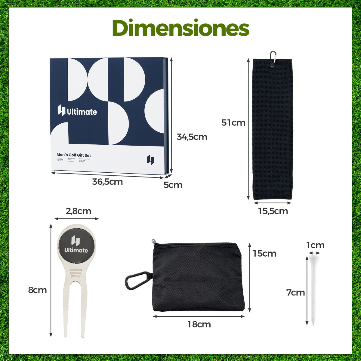 Conjunto Completo de Acessórios de Golfe – 3 bolas, 12 tees – Azul – Pele de vaca