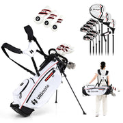 Conjunto de Palos de Golf Completo para Mulher com Bolsa Suporte Inclui Driver #1 de 460CC Madeira #3 Híbrido Ferros #5#6#7#8#9#P #S Putter Vermelho