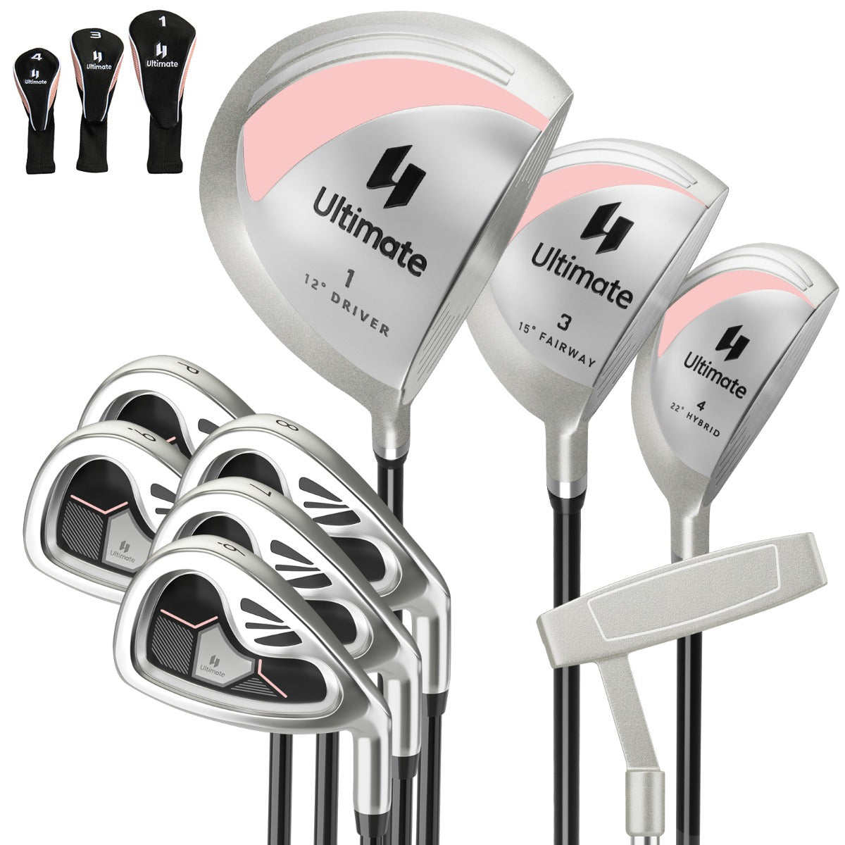 Conjunto de Palos de Golfe – 9 Peças – Cor-de-Rosa – Liga de Alumínio e Zinco