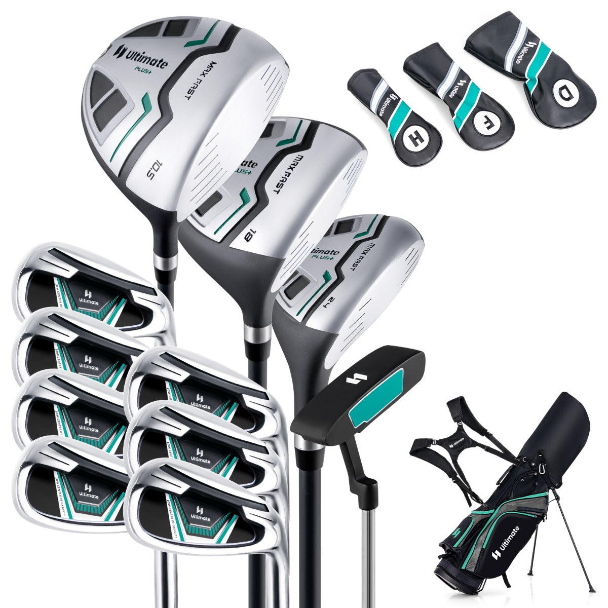 Conjunto Completo de Taco de Golfe – 11 peças – Verde – Metal