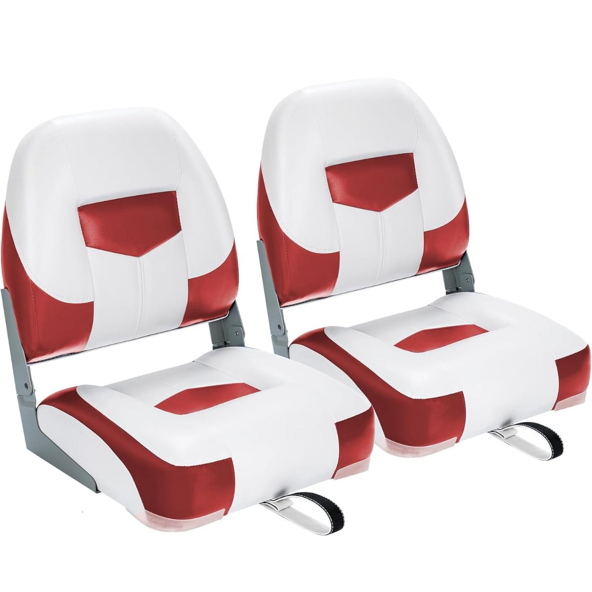 Conjunto de 2 Assentos de Barco Cadeira Dobrável para Barco Impermeável com Correias e Parafusos de Fixação 42 x 50 x 52 cm Vermelho