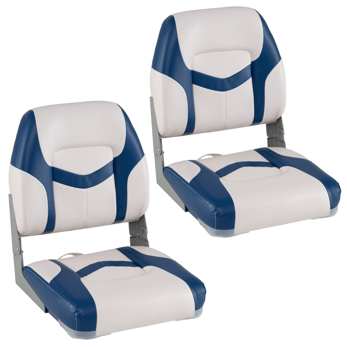 Conjunto de 2 Assentos de Barco Cadeira de Barco Dobrável com Encosto Banco de Cabina em Pele PVC Impermeável com Espuma Assento para Pesca Azul
