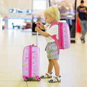Conjunto de 2 Malas de Viagem para Crianças com Rodas Mala Mochila de Casco Rígido Portáteis Cor-de-Rosa Escuro