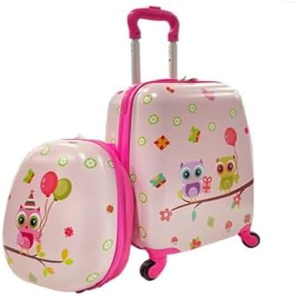 Conjunto de 2 Malas de Viagem para Crianças com Rodas Mala Mochila de Casco Rígido Rosa Claro
