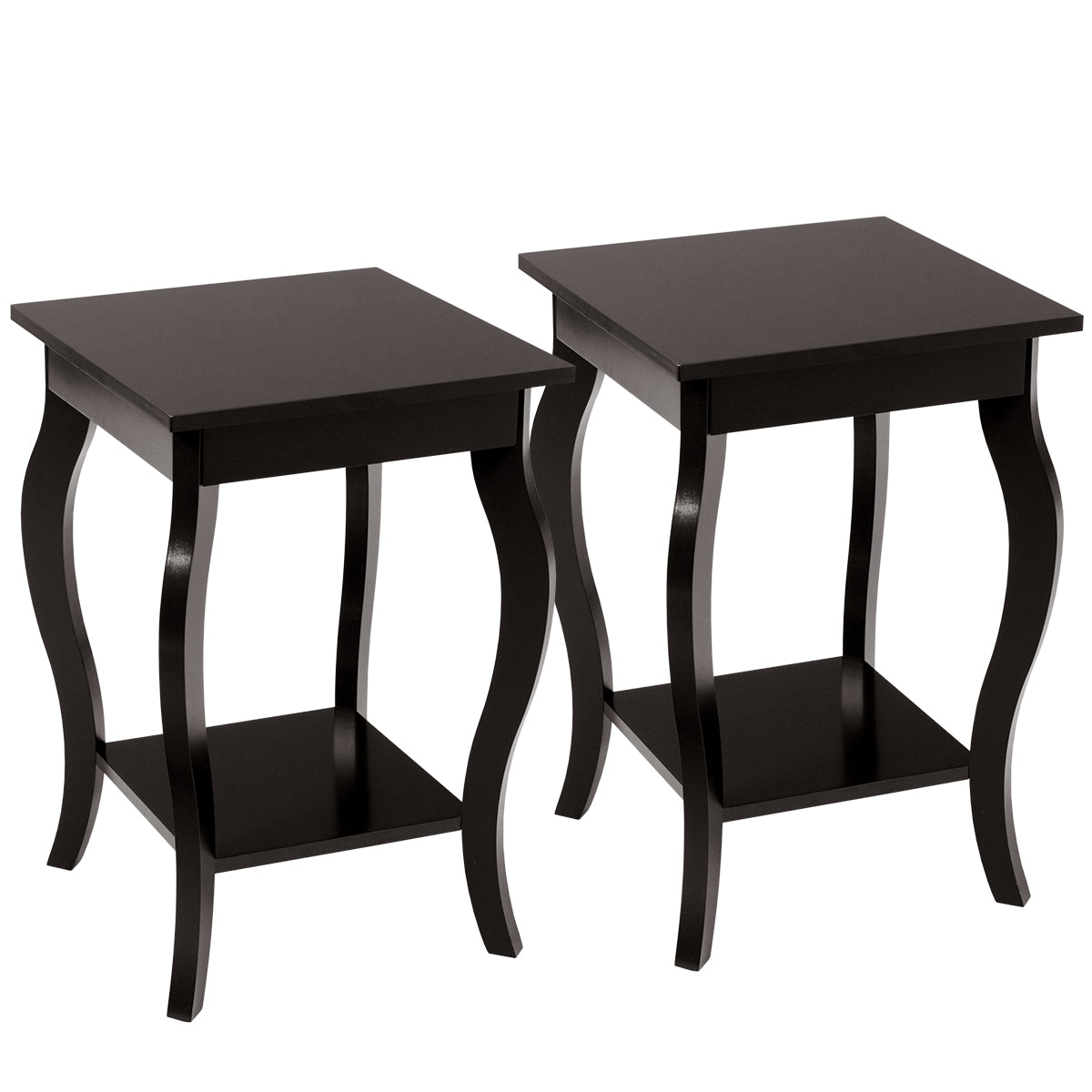 Conjunto de 2 Mesas de Cabeceira de 2 Níveis com Pernas Curvas Mesas de Apoio para Quarto, Sala de Estar e Sala de Estar 40 x 40 x 60 cm Castanho
