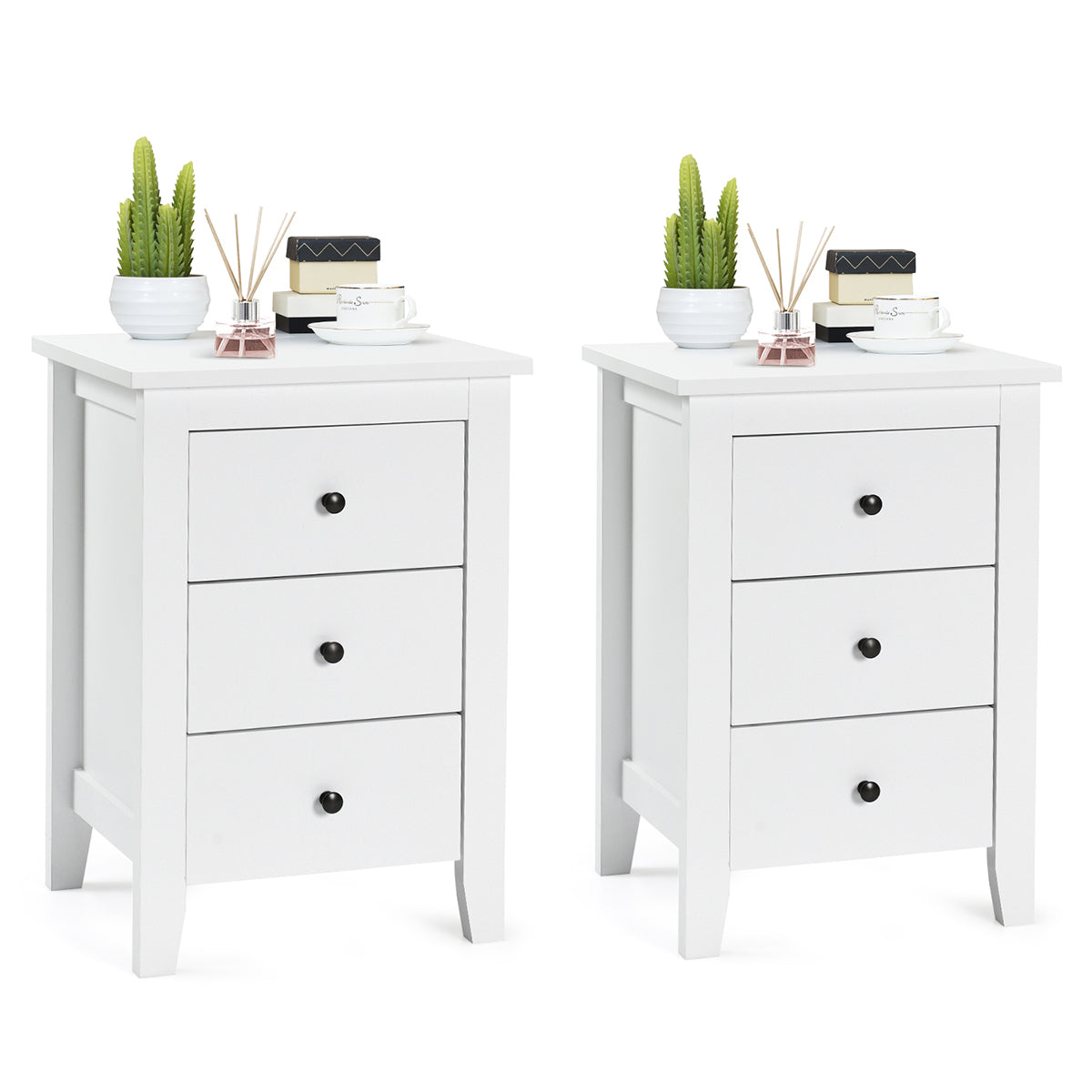 Conjunto de 2 Mesas de Cabeceira com 3 Gavetas e Estrutura Resistente para Sala e Quarto 46 x 37 x 65 cm Branco