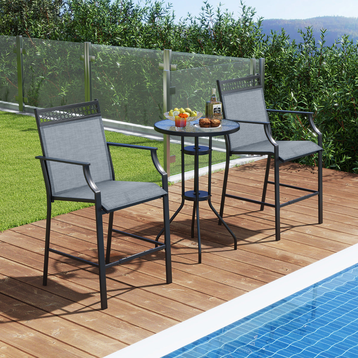 Conjunto de 2 Bancos de Bar Metálicos – 63 cm – Azul