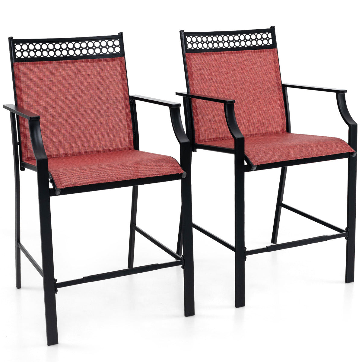 Conjunto de 2 Bancos de Bar – Altura de Assento 63 cm – Vermelho – Estrutura Metálica