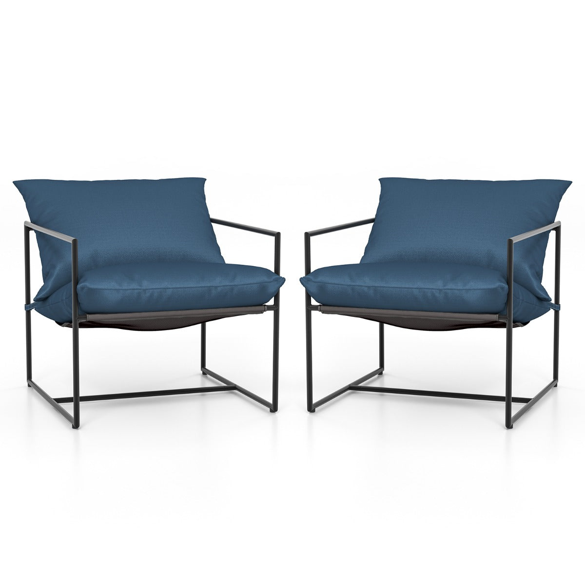 Conjunto de 2 Cadeiras de Baloiço Almofadadas para Exterior – 71 x 71 x 61 cm – Azul – Metal