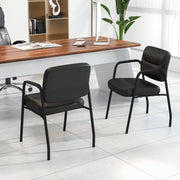 Conjunto de Cadeiras de Recepção Estofadas – Couro Sintético – Preto – Metal