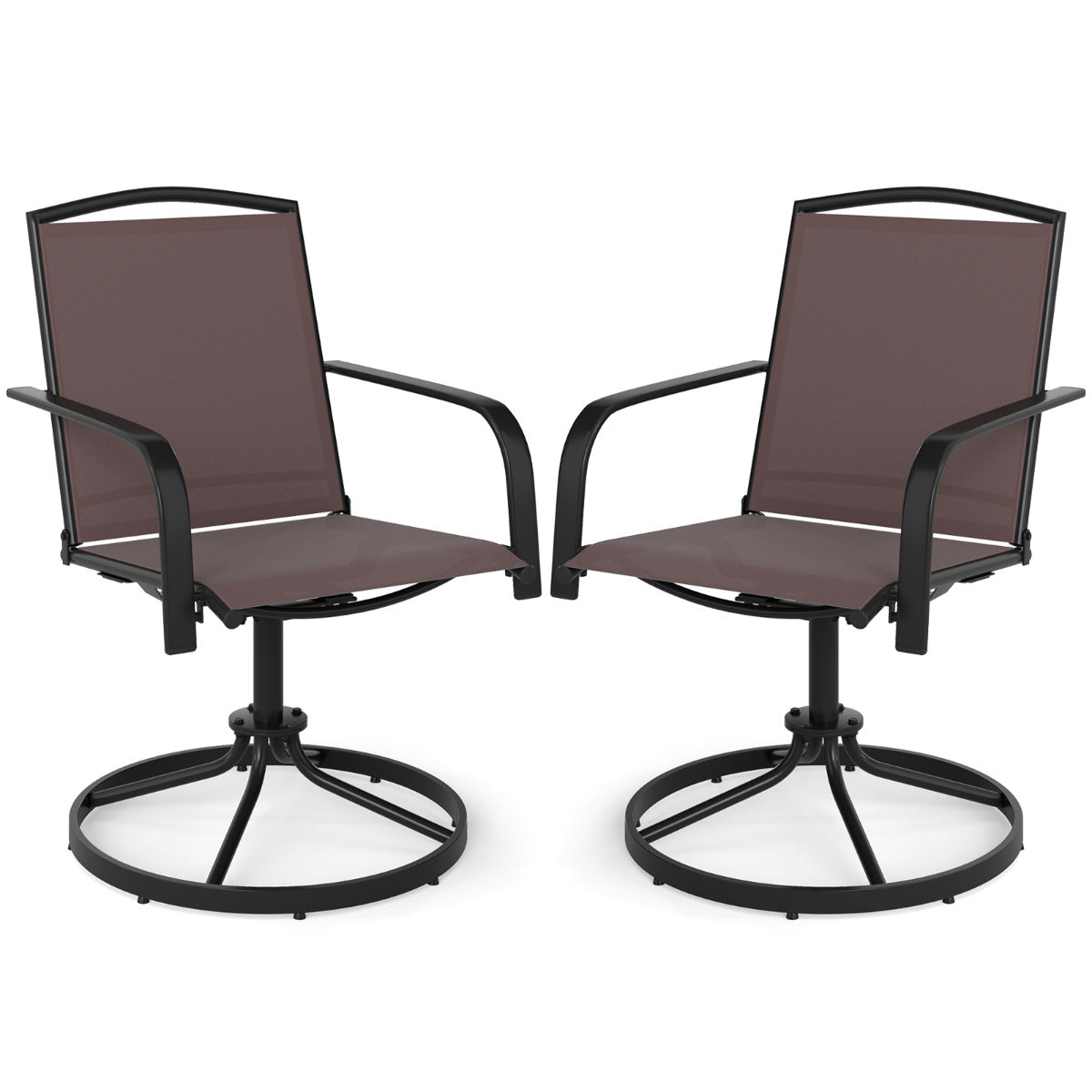 Conjunto de 2 Cadeiras Giratórias de Pátio Baloiçantes em Malha de 360° com Encosto Alto e Base Metálica Redonda para Jardim Piscina Varanda-Café