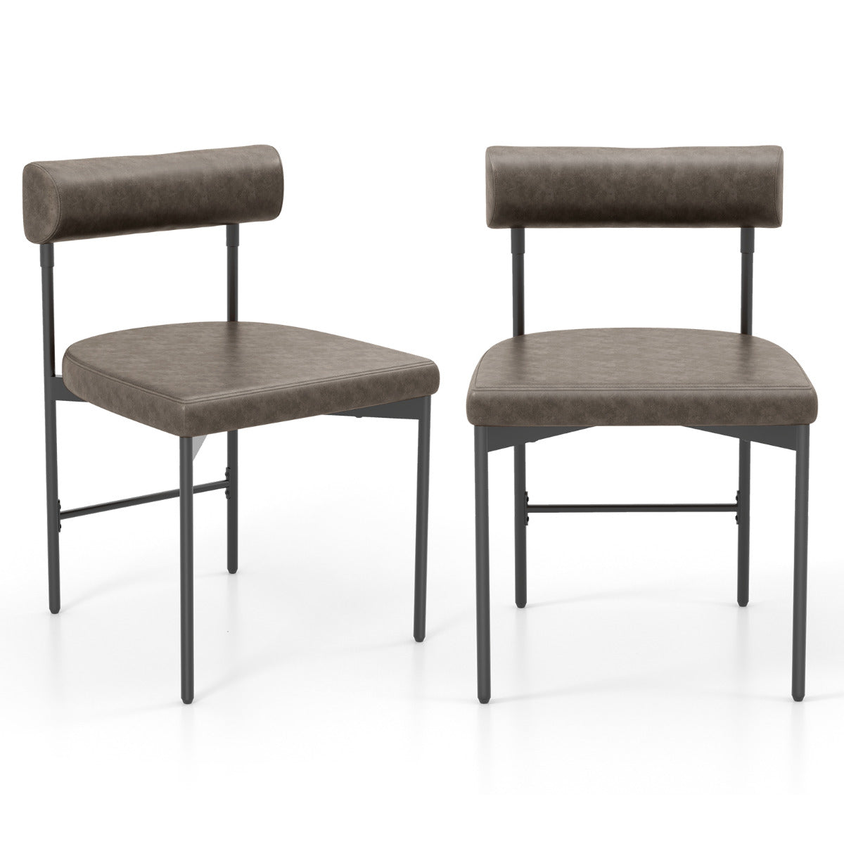 Conjunto de 2 Cadeiras de Jantar Cadeira Lateral de Cozinha com Encosto Curvado e Assento Acolchoado em Forma de U Pernas de Metal sem Braços Cinza