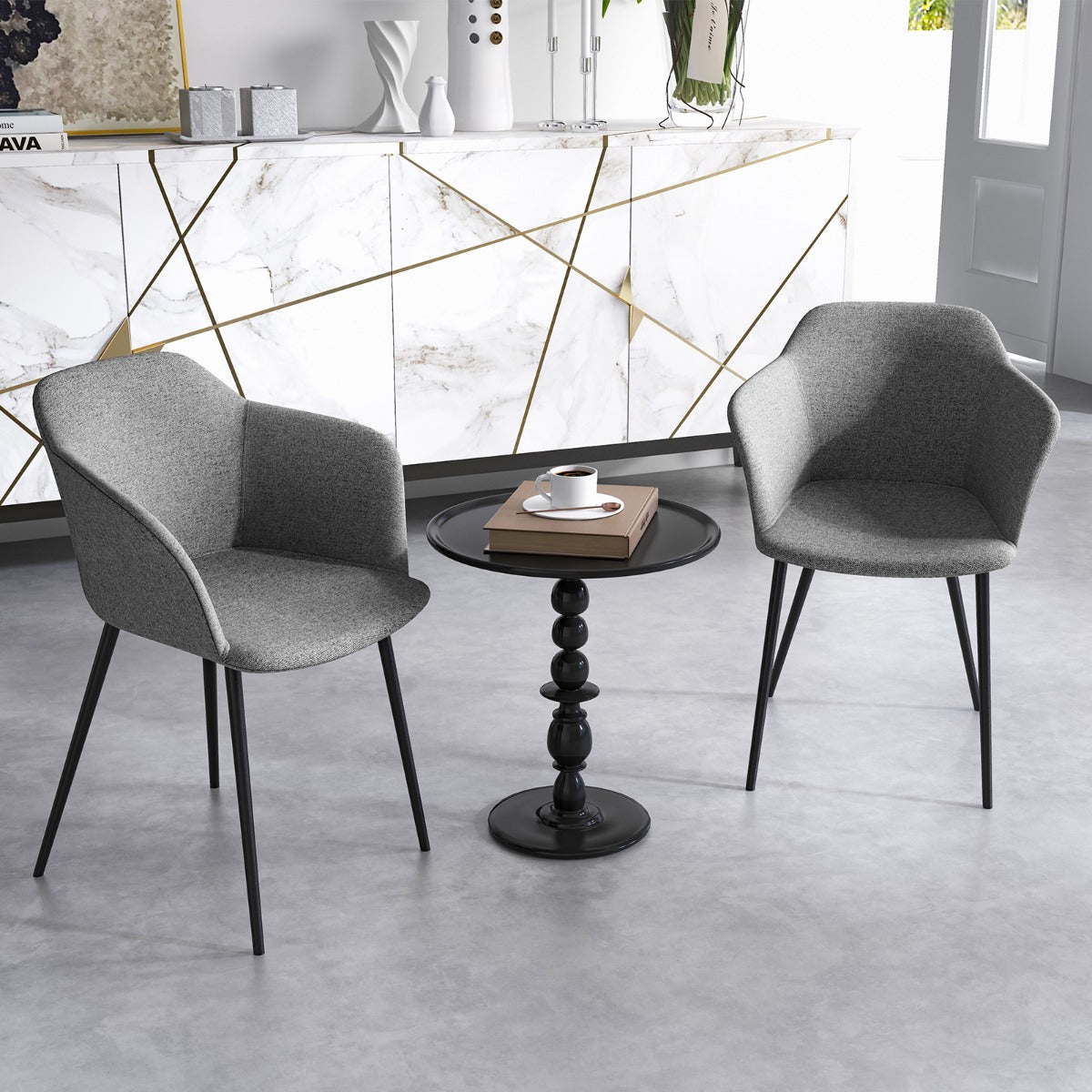 Conjunto de 2 Cadeiras de Jantar Estofadas com Encosto Ergonómico e Braços Largos 60 x 53 x 82,5 cm - Cinza Escuro