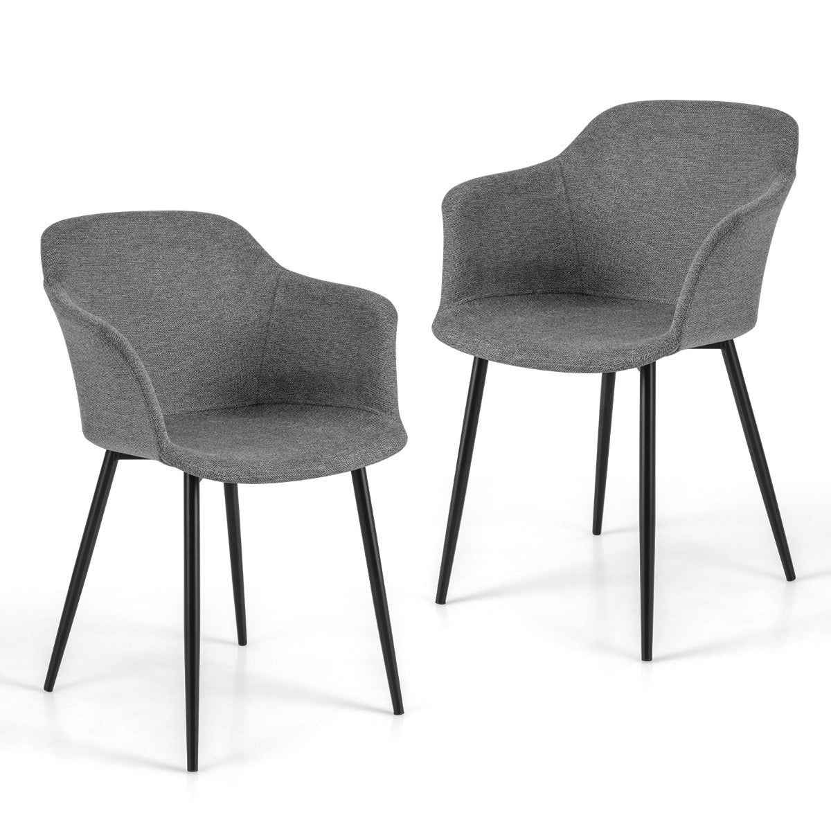 Conjunto de 2 Cadeiras de Jantar Estofadas com Encosto Ergonómico e Braços Largos 60 x 53 x 82,5 cm - Cinza Escuro