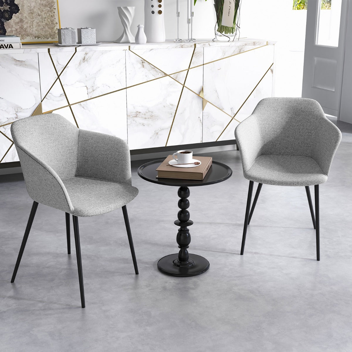 Conjunto de 2 Cadeiras de Jantar Estofadas com Encosto Ergonómico e Braços Largos 60 x 53 x 82,5 cm - Cinza Claro