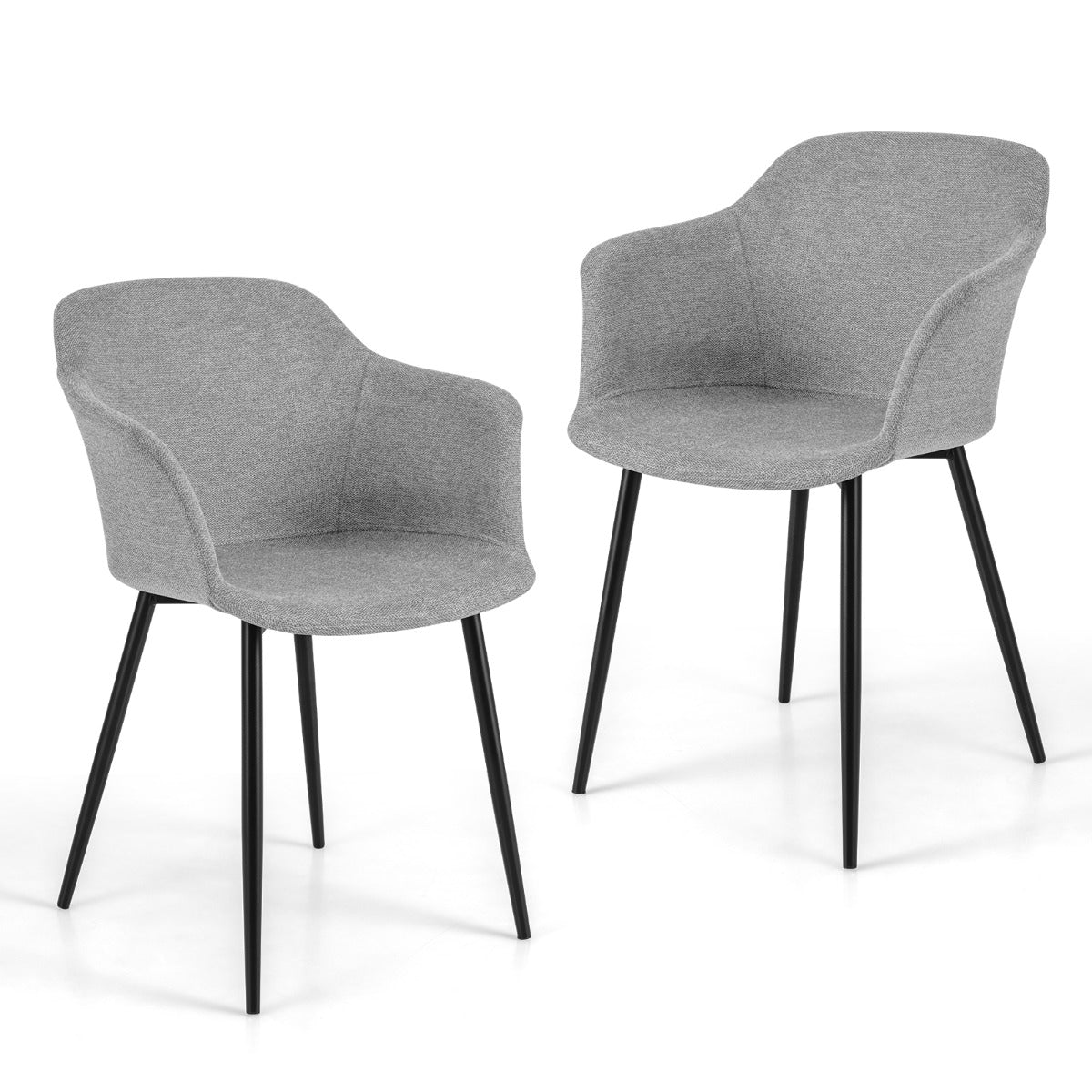 Conjunto de 2 Cadeiras de Jantar Estofadas com Encosto Ergonómico e Braços Largos 60 x 53 x 82,5 cm - Cinza Claro