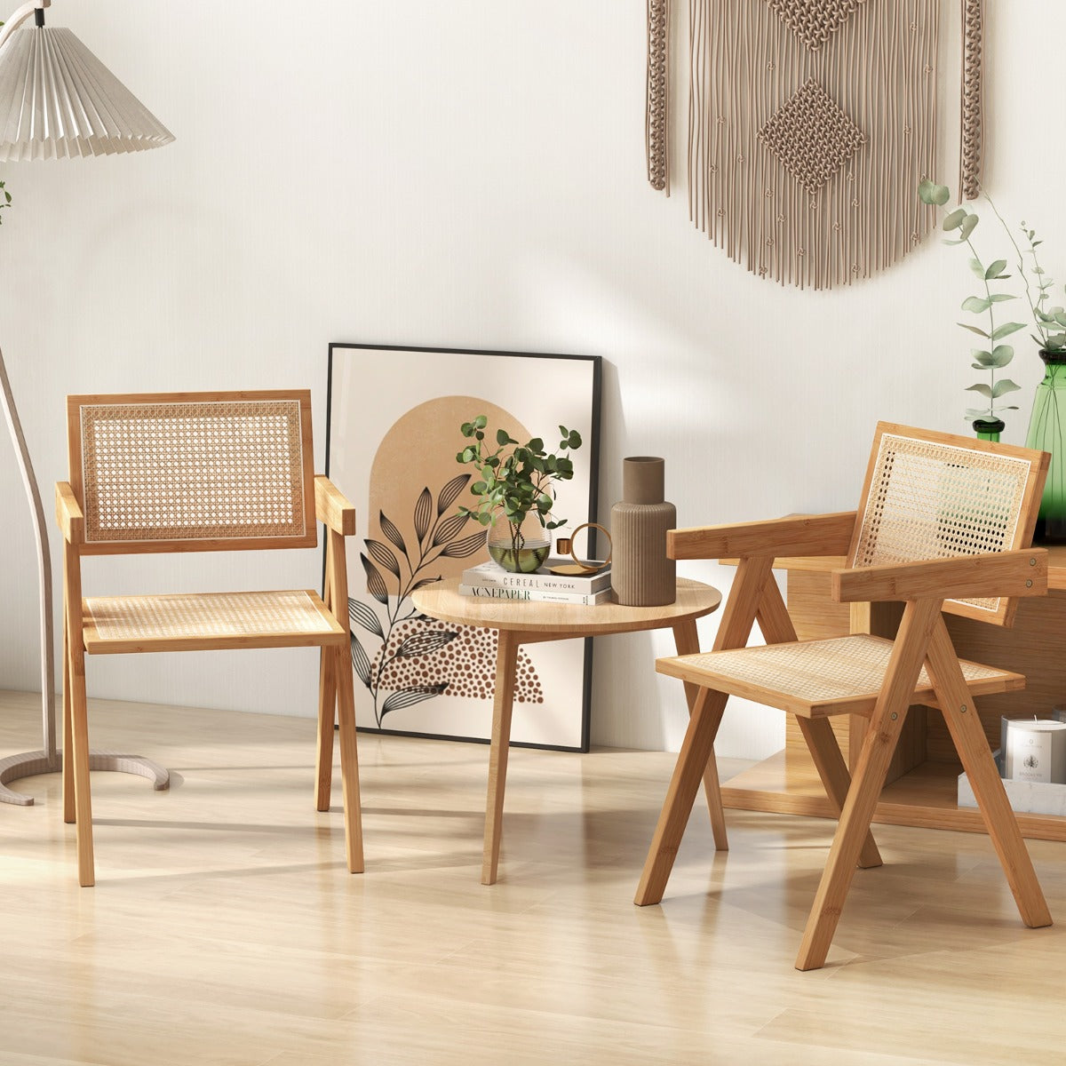 Conjunto de 2 Cadeiras de Jantar – 50 x 52 x 81 cm – Natural – Bambu e Vime