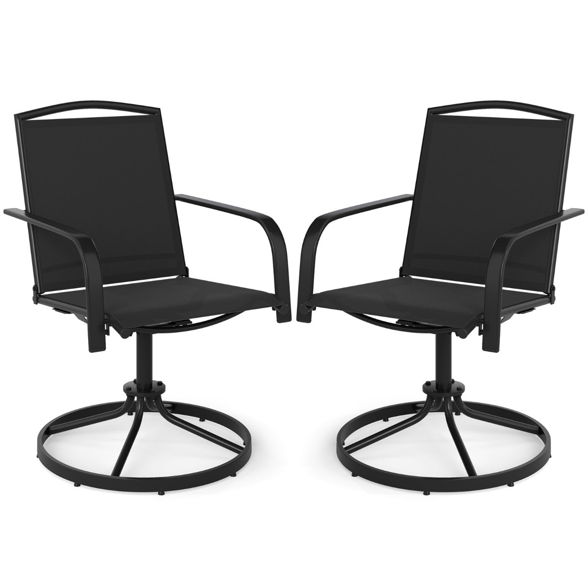 Par de 2 Cadeiras Giratórias de Pátio Baloiçantes em Malha 360° com Encosto Alto e Base Metálica Redonda para Jardim, Piscina, Varanda - Preto