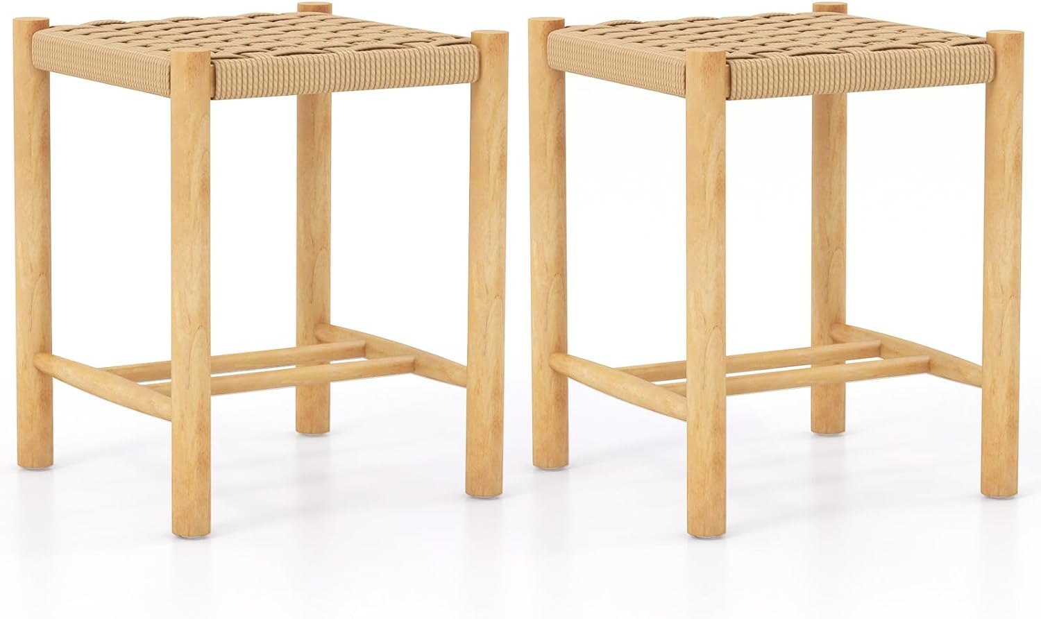 Conjunto de 2 Banquetas de Bar – 36 x 36 x 45 cm – Natural – Madeira de Borracha
