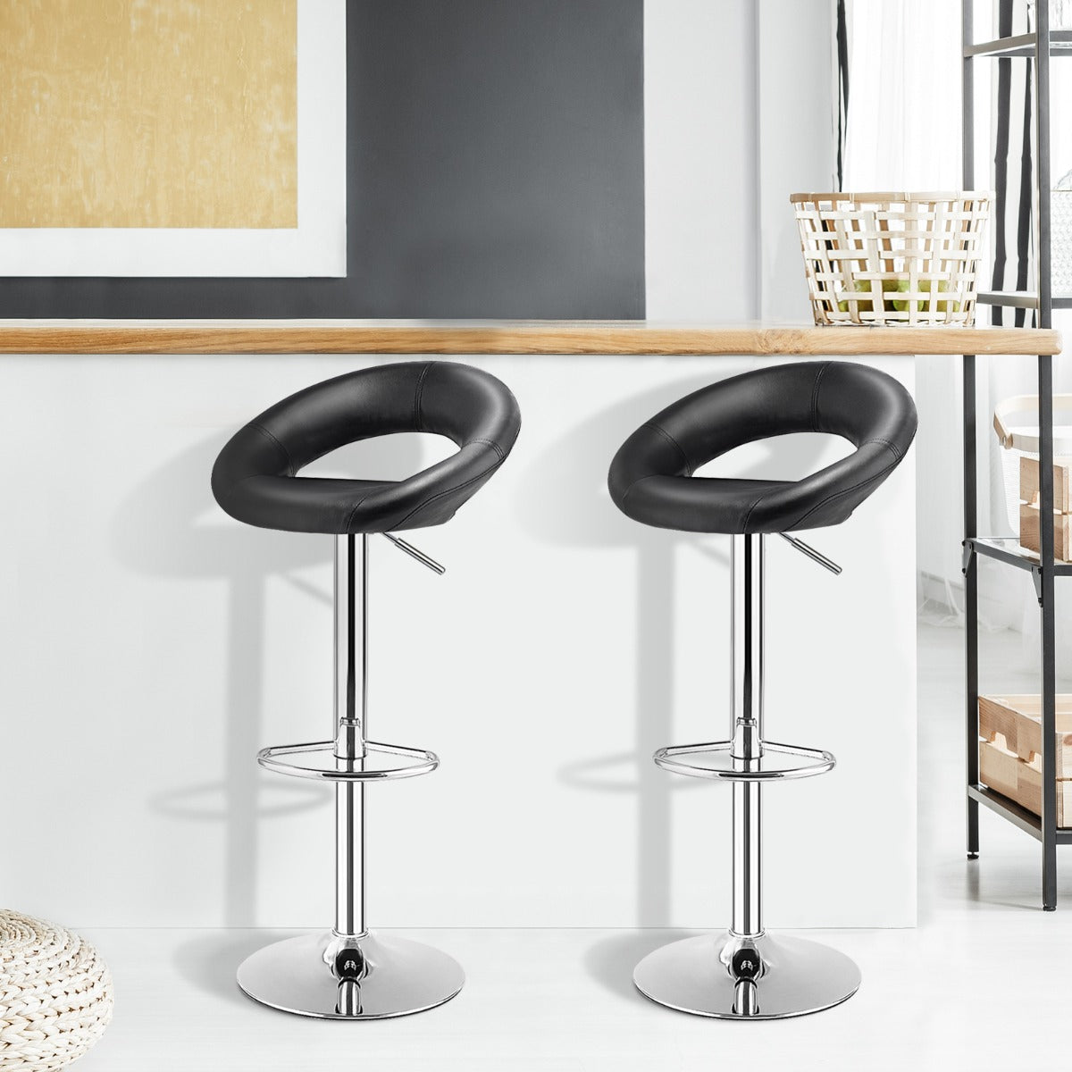 Conjunto de 2 Taburetes de Bar – 53 x 49 x 77-98 cm – Preto – Metal