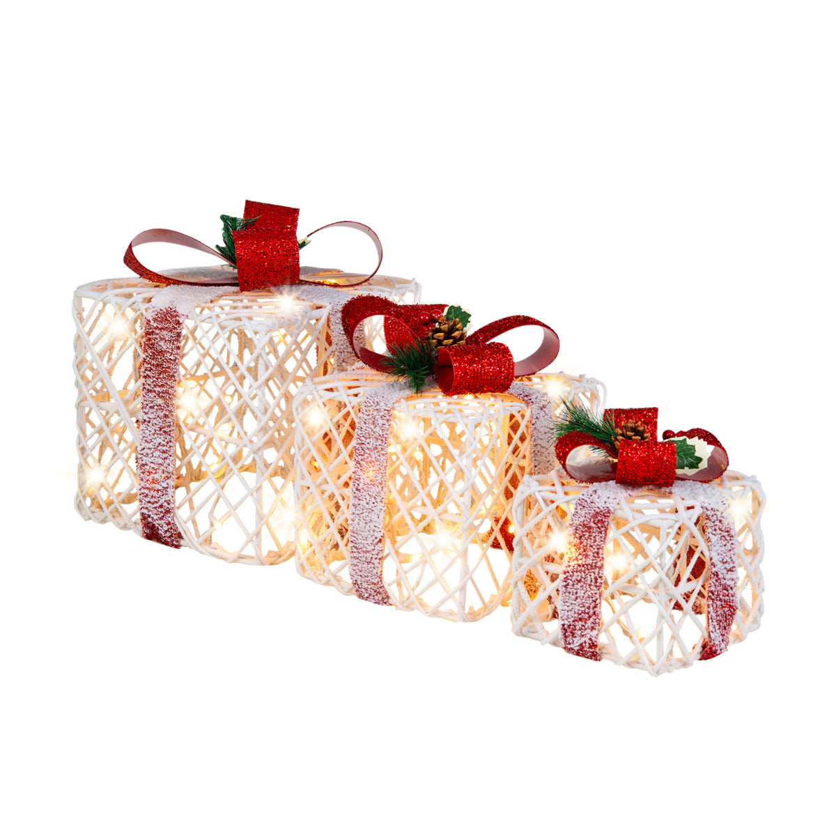 Conjunto de Caixas de Presente de Natal – 3 peças – Vermelho – Metal e PE