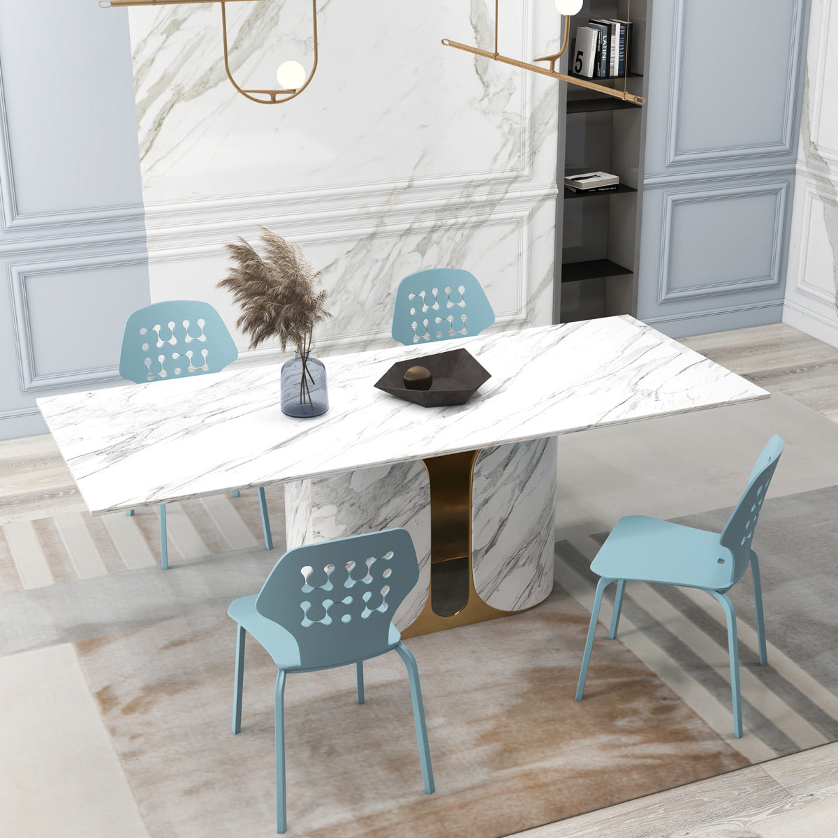 Conjunto de 4 Cadeiras de Jantar – Azul – Metal