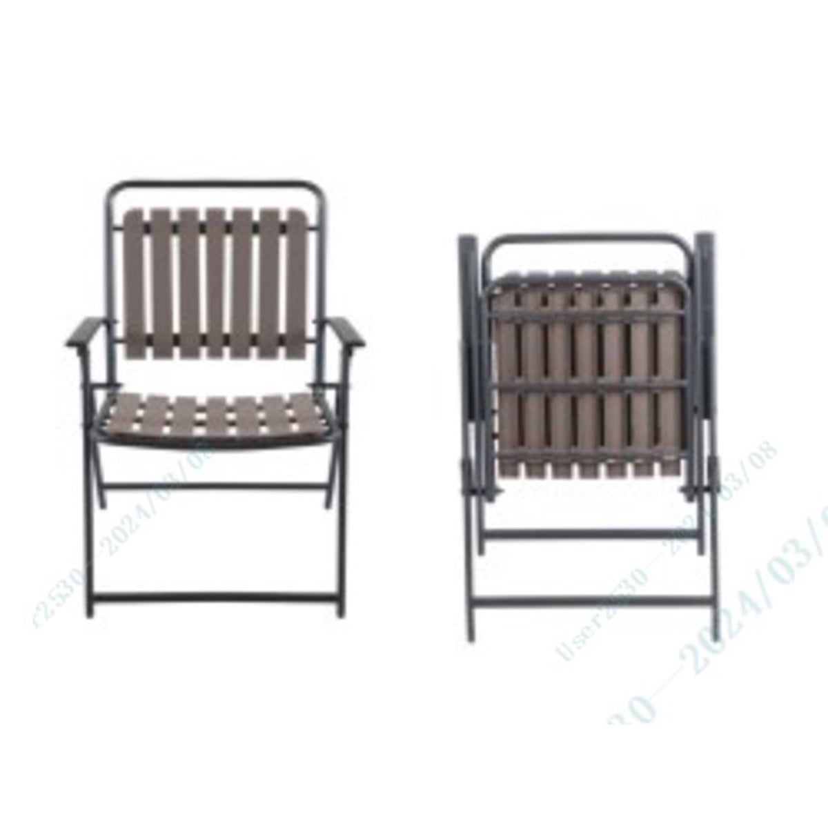 Conjunto de 2 Cadeiras Dobráveis para Pátio – 65 x 54 x 91 cm – Café – PP e Metal