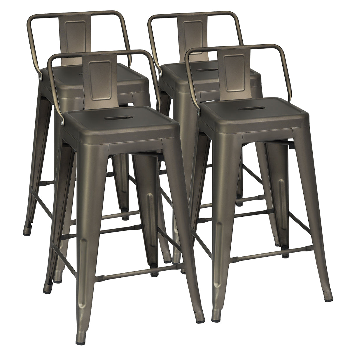 Conjunto de 4 Taburetes de Bar Sillas de Metal con Respaldo Desmontable de Cafetería Cocina Comedor Exterior 43 x 43 x 79 cm Bronce
