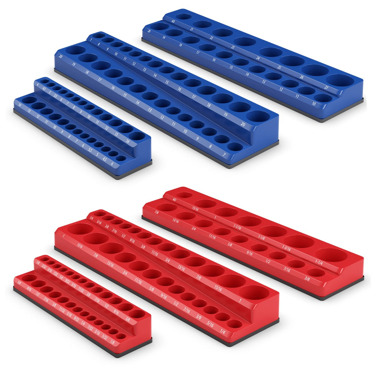 Conjunto de Organizadores Magnéticos – 1/2, 3/8 e 1/4 de Polegada – Azul e Vermelho