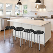 Conjunto de 6 Taburetes Empilháveis de Metal Assento Redondo Perfurado Estrutura em Metal Cadeira Empilhável para Casa e Escritório Cinzento