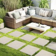 Conjunto de 8 Degraus 39,5 x 39,5 cm com Estacas de Terra Pedras Decorativas para Passadeiras de Jardim Pavimento Exterior Relvado Pátio Bege