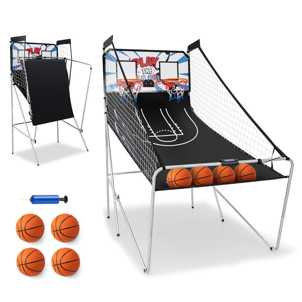 Máquina de Jogo de Basquetebol Dobrável com Contador Eletrónico e Suporte Branco