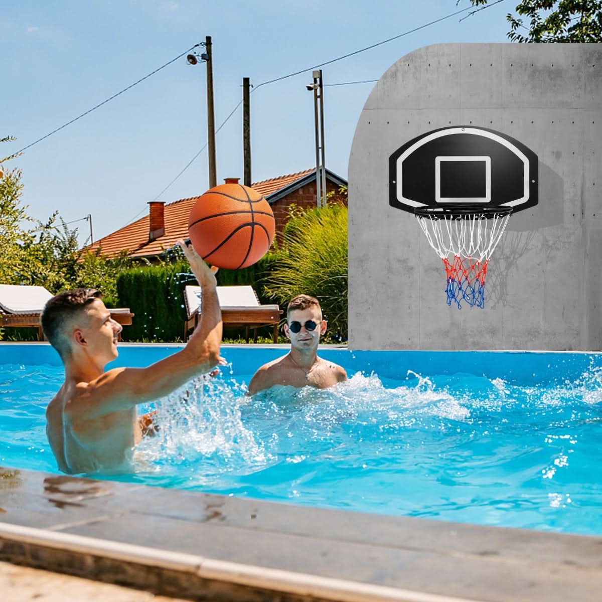 Jogo de Aro de Basquetebol Montado na Parede com Tabuleiro Irrompível de 72 x 45,5 cm Rede para Todo o Tipo de Clima Acessórios Completos Preto