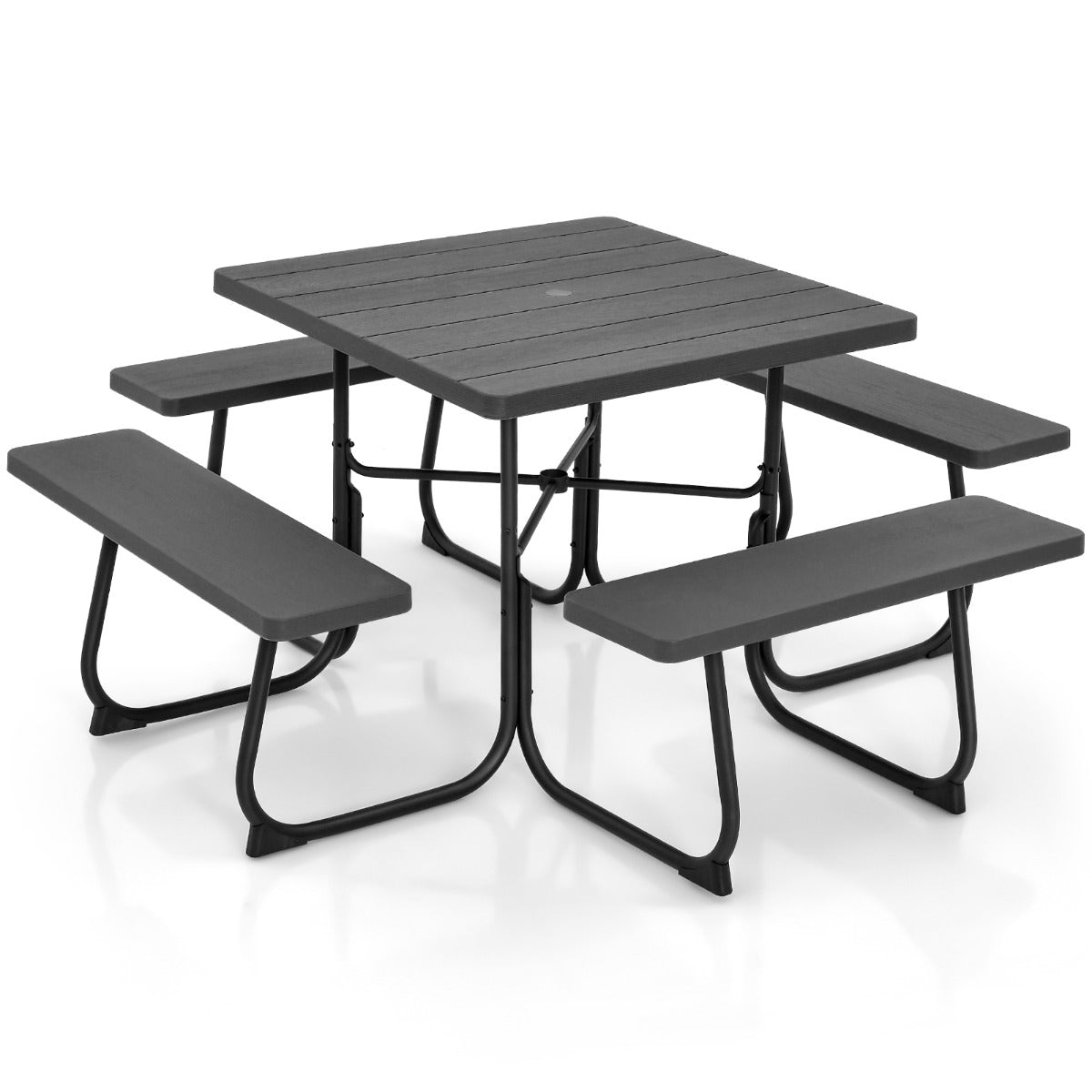Mesa de Piquenique com Bancos para 8 Pessoas – 109 cm – Preto – HDPE e Metal