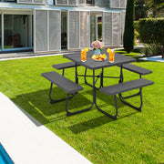 Mesa de Piquenique com Bancos para 8 Pessoas – 109 cm – Preto – HDPE e Metal