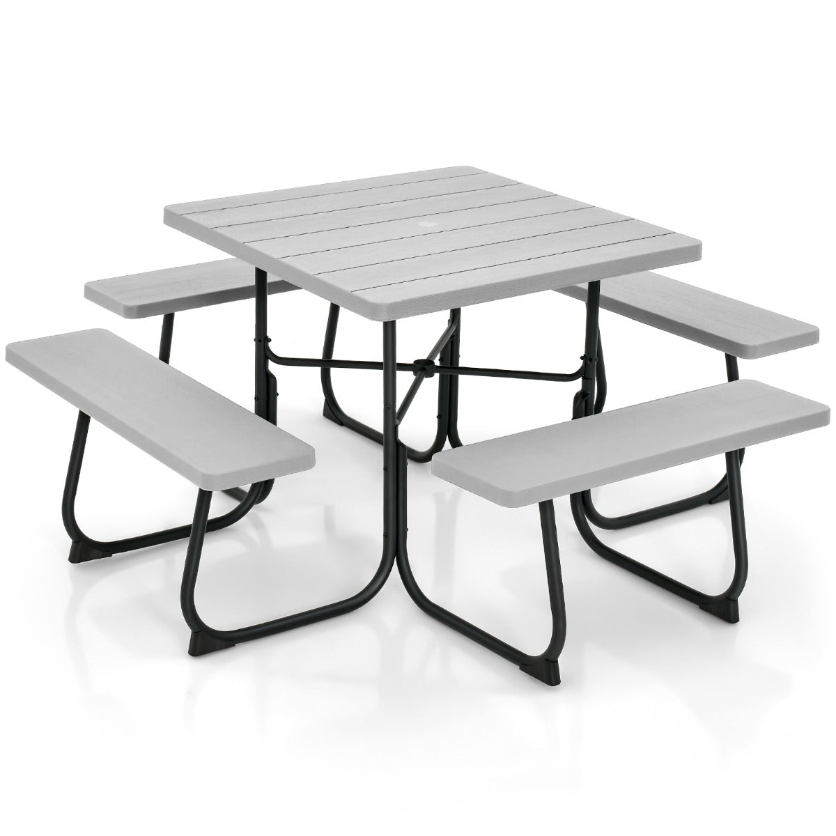 Mesa de Piquenique com Bancos para 8 Pessoas Circular – 109 cm – Cinzento – Metal e HDPE