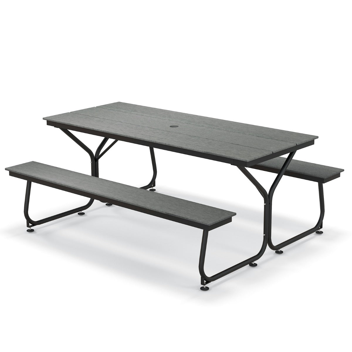 Conjunto de Mesa e 2 Bancos de Picnic – 183 x 150 x 76 cm – Cinzento – Metal e HDPE
