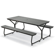 Conjunto de Mesa e 2 Bancos de Picnic – 183 x 150 x 76 cm – Cinzento – Metal e HDPE