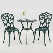 Conjunto de Jantar de Jardim - 2 Cadeiras e 1 Mesa - em Alumínio Fundido Verde com Orifício para Guarda-Sol